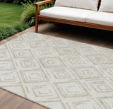 8' X 10' Beige And Ivory Geometric Washable Indoor Outdoor Area Rug