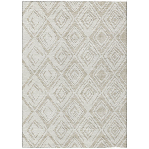 8' X 10' Beige And Ivory Geometric Washable Indoor Outdoor Area Rug