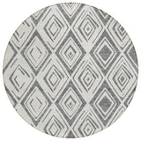 8' Gray And Ivory Round Geometric Washable Indoor Outdoor Area Rug