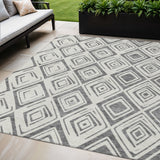 8' X 10' Gray And Ivory Geometric Washable Indoor Outdoor Area Rug
