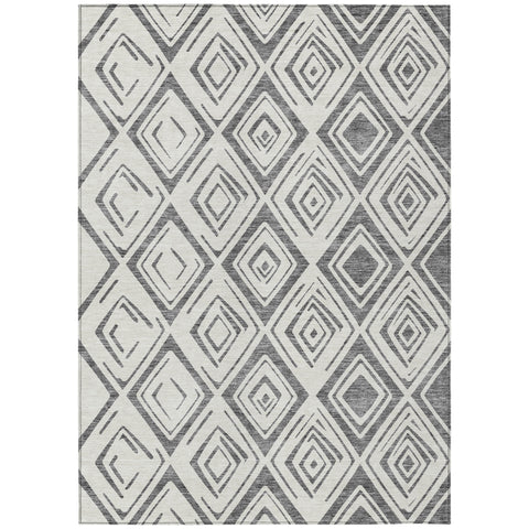 8' X 10' Gray And Ivory Geometric Washable Indoor Outdoor Area Rug