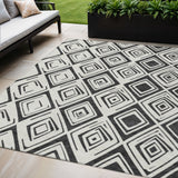5' X 8' Ivory And Black Geometric Washable Indoor Outdoor Area Rug