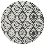 8' Ivory And Black Round Geometric Washable Indoor Outdoor Area Rug