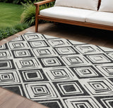 8' X 10' Ivory And Black Geometric Washable Indoor Outdoor Area Rug
