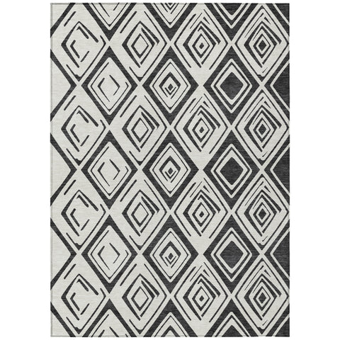 8' X 10' Ivory And Black Geometric Washable Indoor Outdoor Area Rug