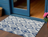 3' X 5' Navy Blue And Ivory Geometric Washable Indoor Outdoor Area Rug