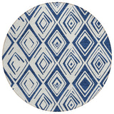 8' Navy Blue And Ivory Round Geometric Washable Indoor Outdoor Area Rug