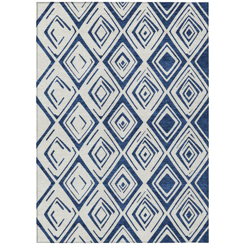 8' X 10' Navy Blue And Ivory Geometric Washable Indoor Outdoor Area Rug