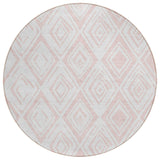 8' Pink And Ivory Round Geometric Washable Indoor Outdoor Area Rug