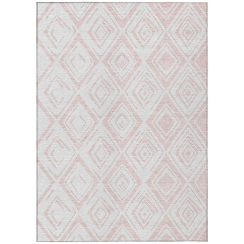 8' X 10' Pink And Ivory Geometric Washable Indoor Outdoor Area Rug