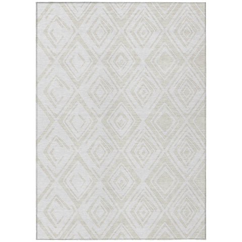 5' X 8' Pearl And Ivory Geometric Washable Indoor Outdoor Area Rug