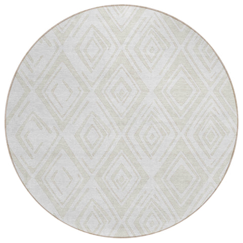 8' Pearl And Ivory Round Geometric Washable Indoor Outdoor Area Rug