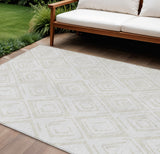 8' X 10' Pearl And Ivory Geometric Washable Indoor Outdoor Area Rug