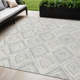 5' X 8' Pewter And Ivory Geometric Washable Indoor Outdoor Area Rug