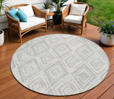 8' Pewter And Ivory Round Geometric Washable Indoor Outdoor Area Rug