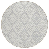 8' Pewter And Ivory Round Geometric Washable Indoor Outdoor Area Rug