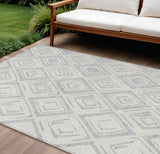 8' X 10' Pewter And Ivory Geometric Washable Indoor Outdoor Area Rug