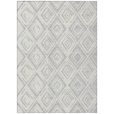 8' X 10' Pewter And Ivory Geometric Washable Indoor Outdoor Area Rug