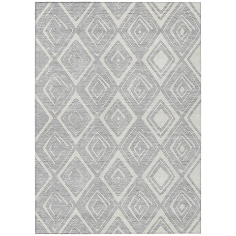 3' X 5' Silver And Ivory Geometric Washable Indoor Outdoor Area Rug