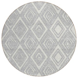 8' Silver And Ivory Round Geometric Washable Indoor Outdoor Area Rug