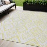 5' X 8' Yellow And Ivory Geometric Washable Indoor Outdoor Area Rug