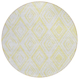8' Yellow And Ivory Round Geometric Washable Indoor Outdoor Area Rug