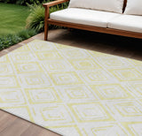 8' X 10' Yellow And Ivory Geometric Washable Indoor Outdoor Area Rug