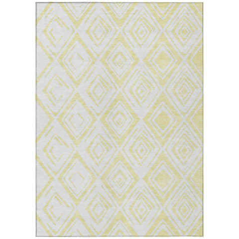 8' X 10' Yellow And Ivory Geometric Washable Indoor Outdoor Area Rug
