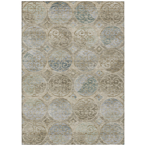 3' X 5' Beige Taupe And Blue Trellis Washable Indoor Outdoor Area Rug
