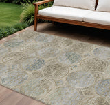 8' X 10' Beige Taupe And Blue Trellis Washable Indoor Outdoor Area Rug