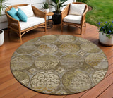 8' Brown Taupe And Gray Round Trellis Washable Indoor Outdoor Area Rug