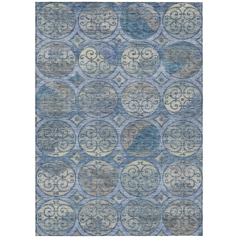8' X 10' Navy Blue And Sky Blue Trellis Washable Indoor Outdoor Area Rug