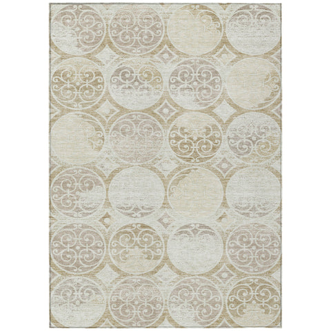 5' X 8' Ivory Beige And Taupe Trellis Washable Indoor Outdoor Area Rug