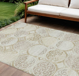 8' X 10' Ivory Beige And Taupe Trellis Washable Indoor Outdoor Area Rug