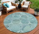 8' Teal Blue And Aqua Round Trellis Washable Indoor Outdoor Area Rug