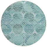 8' Teal Blue And Aqua Round Trellis Washable Indoor Outdoor Area Rug
