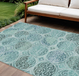 8' X 10' Teal Blue And Aqua Trellis Washable Indoor Outdoor Area Rug