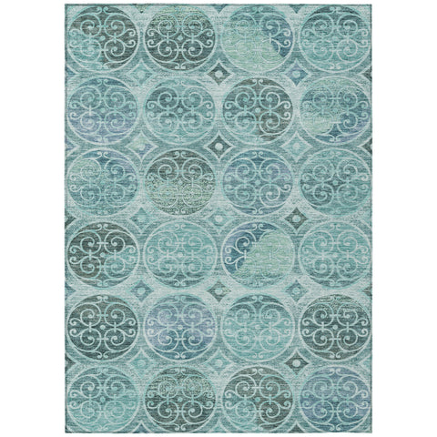 8' X 10' Teal Blue And Aqua Trellis Washable Indoor Outdoor Area Rug