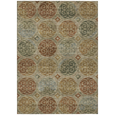 3' X 5' Taupe Green And Gold Trellis Washable Indoor Outdoor Area Rug