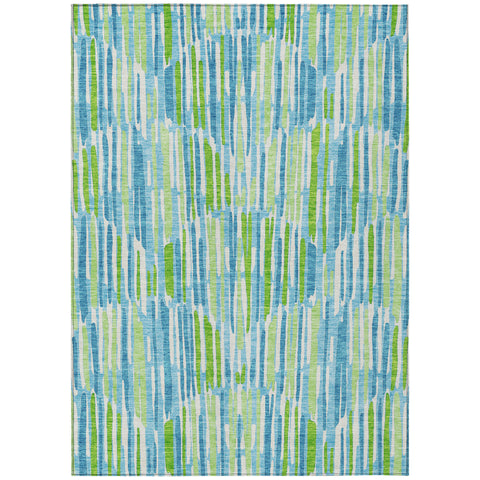 3' X 5' Aqua Teal Blue And Lime Green Abstract Washable Indoor Outdoor Area Rug