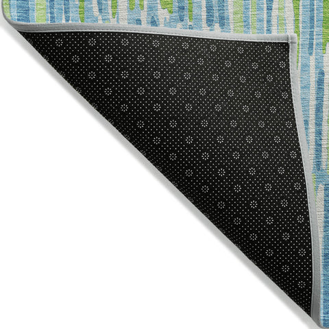 5' X 8' Aqua Teal Blue And Lime Green Abstract Washable Indoor Outdoor Area Rug