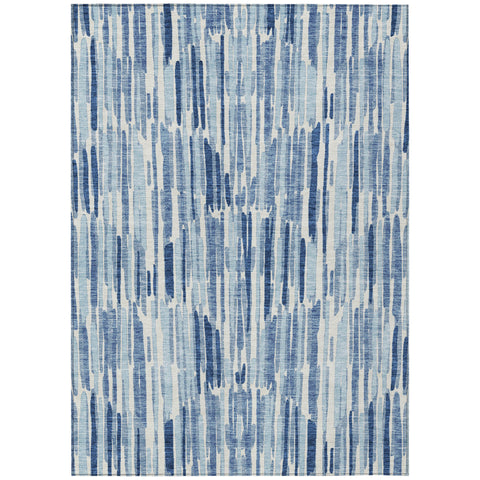 3' X 5' Navy Blue And Sky Blue Abstract Washable Indoor Outdoor Area Rug