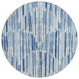 8' Navy Blue And Sky Blue Round Abstract Washable Indoor Outdoor Area Rug
