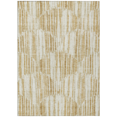 3' X 5' Gold Beige And Ivory Abstract Washable Indoor Outdoor Area Rug