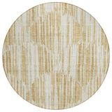 8' Gold Beige And Ivory Round Abstract Washable Indoor Outdoor Area Rug