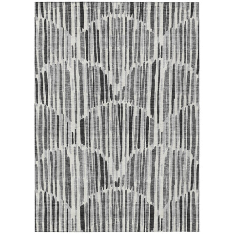 3' X 5' Gray Ivory And Charcoal Abstract Washable Indoor Outdoor Area Rug