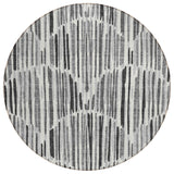 8' Gray Ivory And Charcoal Round Abstract Washable Indoor Outdoor Area Rug