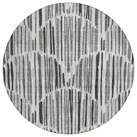 8' Gray Ivory And Charcoal Round Abstract Washable Indoor Outdoor Area Rug