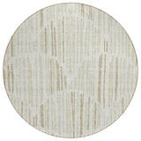 8' Ivory Beige And Taupe Round Abstract Washable Indoor Outdoor Area Rug