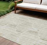 8' X 10' Ivory Beige And Taupe Abstract Washable Indoor Outdoor Area Rug